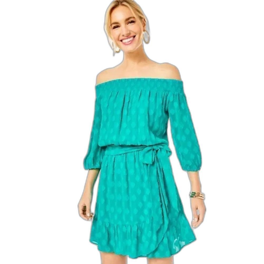 Lilly Pulitzer Rochelle Off-Shoulder Mini Dress Women Size XXS Water Lilly Green